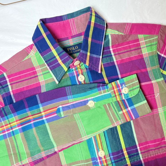 Polo Ralph Lauren Other - Polo Ralph Lauren Mens XS Pink Green Blue Plaid Cotton Button Down Shirt